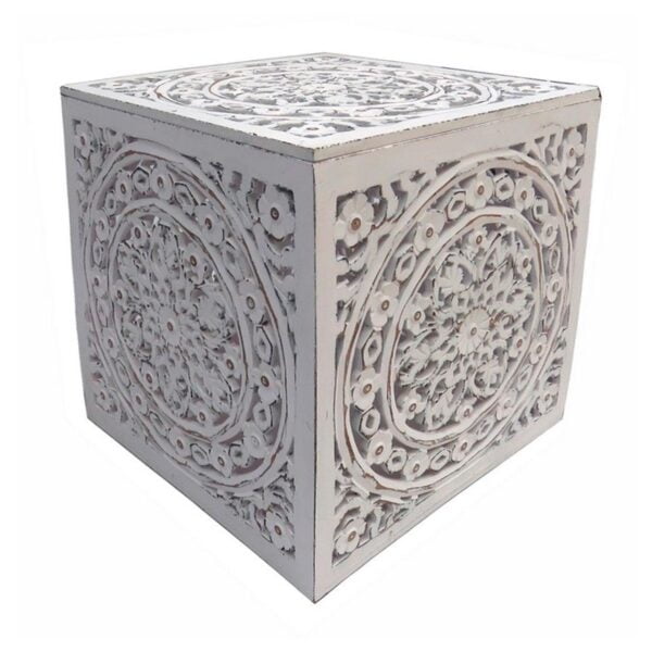 Tavolino contenitore a cubo in legno con lavorazione traforata 40x40x40cm