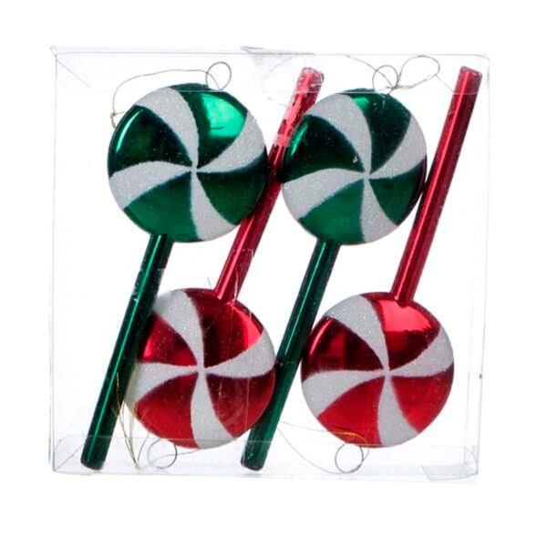 Set 4 decorazione natalizie assortite h13cm (Lecca lecca)