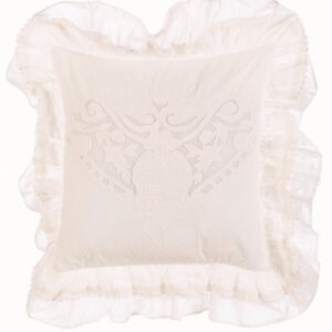 Cuscino 100% cotone con gale e ricamo 45x45cm