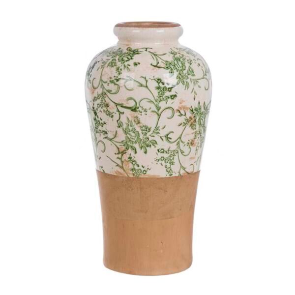Vaso decorativo in ceramica con motivo floreale verde l18,5xp18,5xh36,5cm