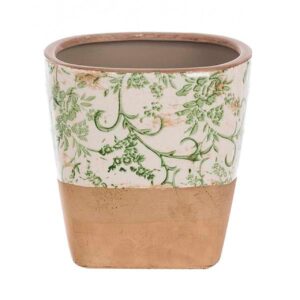 Vaso decorativo in ceramica con motivo floreale verde l16,5xp16,5xh16cm