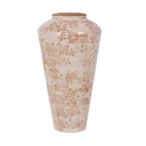 Vaso decorativo in ceramica con motivo floreale beige l18,5xp18,8xh33,5cm