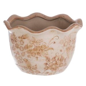 Vaso decorativo in ceramica con motivo floreale beige l20xp20xh13cm