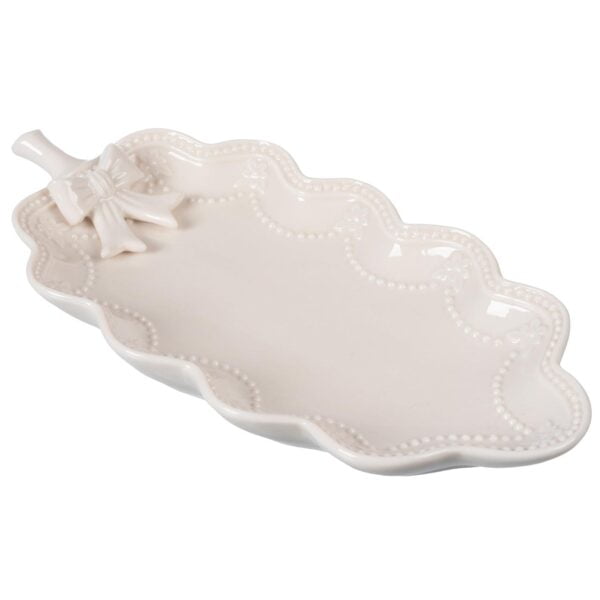 Vassoietto Bow foglia in pocellana bianca con white box 26x13x3cm
