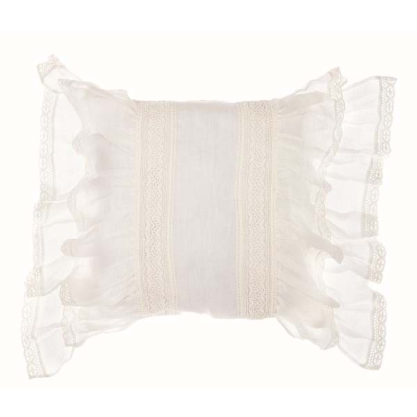 Cuscino bianco di lino e gala di pizzo 45x45cm